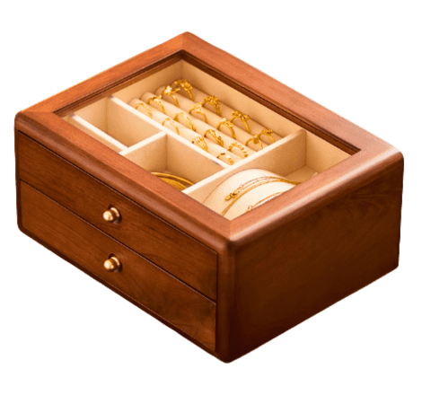 wooden jewelry box with two drawers